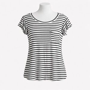 Size XL Shop Basic USA Women’s Black White Striped Flutter Sleeve Pocket Top